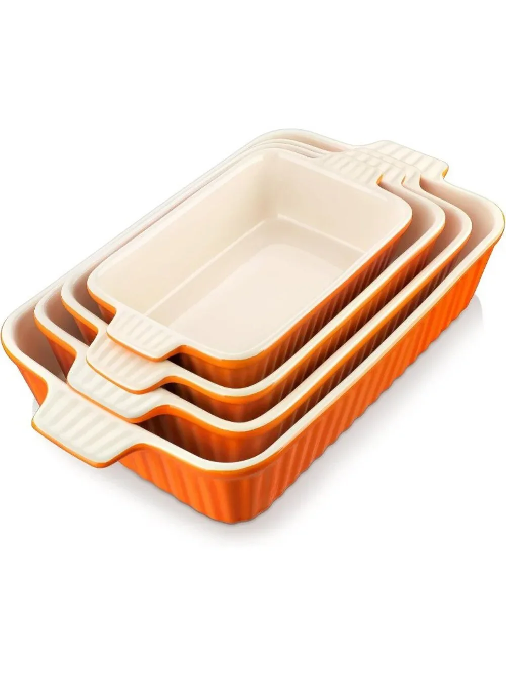 4 Set Orange Ceramic Casserole Dishes for Oven Ceramic Baking Deep Dishes Set